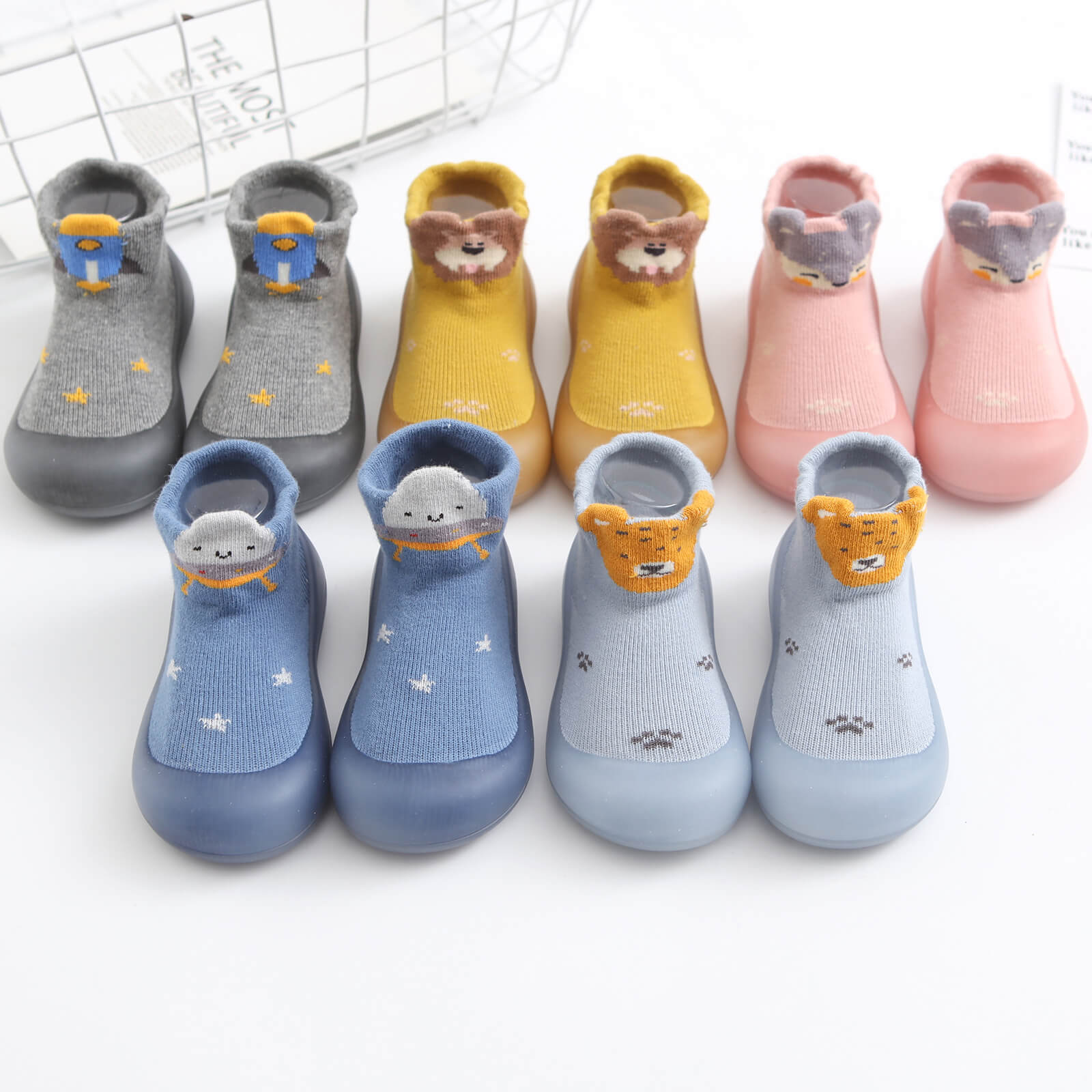 2 Paar Kinder Sockenschuhe - Rutschfeste Katzenmuster Hausschuhe